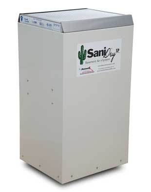 Front and side view of the SaniDry Sedona dehumidifier unit